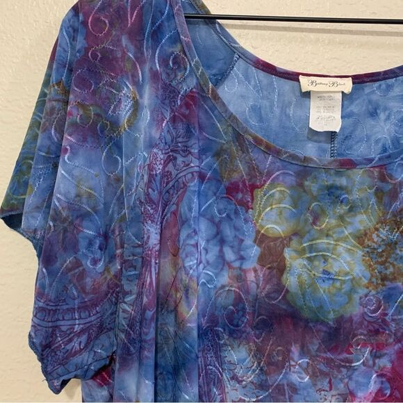 BRITTANY BLACK Tunic Women’s 2X Blue Purple Floral Short Sleeve Shark Bite Top. - Picture 4 of 10